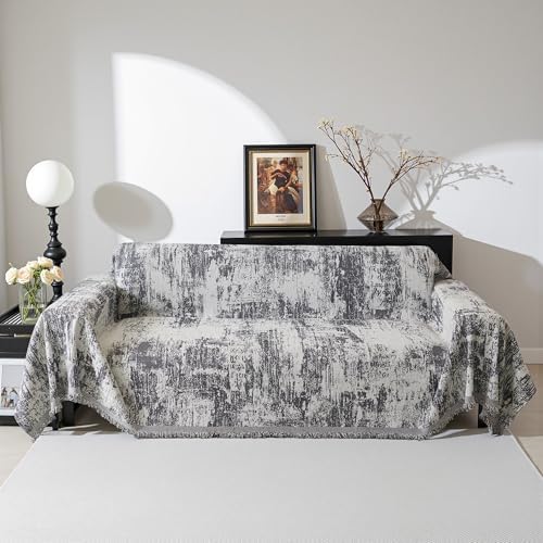 MEETSKY Couch Cover Sectional Sofa Covers Washable Chenille Geometric Abstract Couch Covers for 2 Cushion，Sofa Slipcover Multi-Use Durable Couch Throw Cover for Dogs Pets, 71" x 118", Deep Grey