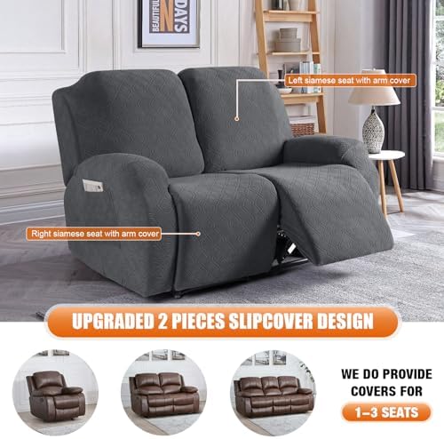 VANSOFY Oversized Stretch Recliner Loveseat Cover, Charcoal Gray, 2 Seater