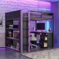 LUMISOL Full Gaming Loft Bed with Desk and Storage Shelves, Solid Wood Loft Bed with Drawers and Computer Desk for Teens, Space Saving High Loft Bed Frame for Kids Bedroom Purple