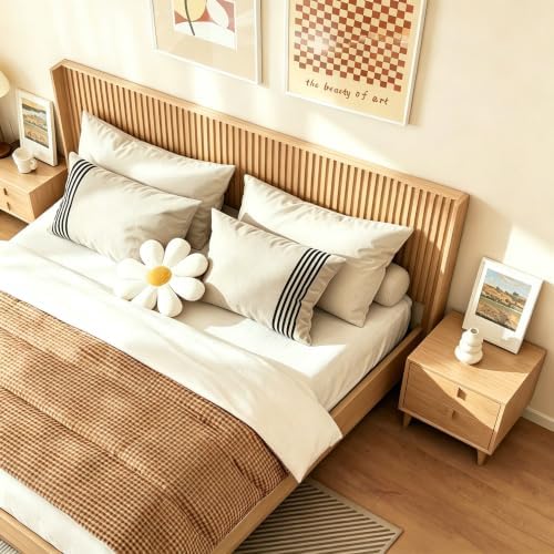 COCO DESIGN Queen Size Fluted Headboard Only, 64" Natural Oak Wall Mount