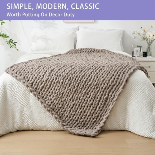 Bigacogo Chunky Knit Throw Blanket for Couch, 40x60 inches, Taupe