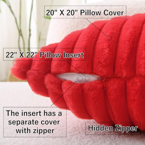 Decorative Throw Pillow with Inserts, Set of 2 Soft Faux Fur Throw Pillows, Square Boho Striped Pillow for Couch, Bed, Sofa Decor