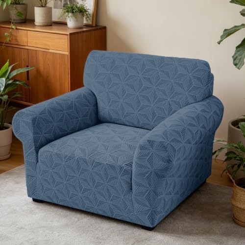 ZNSAYOTX Stretch Chair Cover, 1 Piece Couch Covers for 1 Seat Sofa, Jacquard Armchair Slipcovers with Elastic Bottom Thickened Furniture Protector for Dog Cat Pet (Small, Dark Grey)