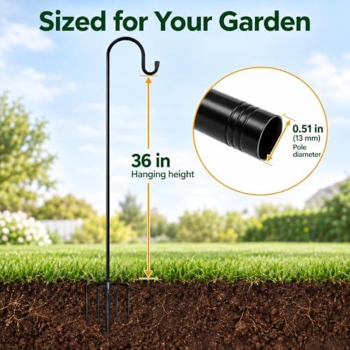 Ottsuls Bird Feeder Pole, 45 INCH Heavy Duty Shepherds Hooks for Outdoor with 5 Prong Base, Adjustable Stand Hanger for Garden Plant, Hummingbird Feeder, Lantern, Hanging Wedding Decor (1 Pack)