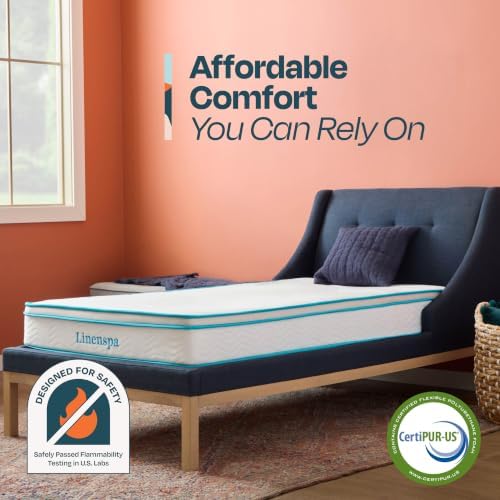 Linenspa 8 Inch Hybrid Mattress, Medium Firm, Bed in a Box, Twin Size