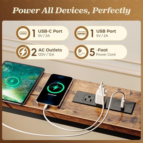 SUPERJARE 106.3 Inch Sofa Table with 2 Power Outlets and USB-C Ports
