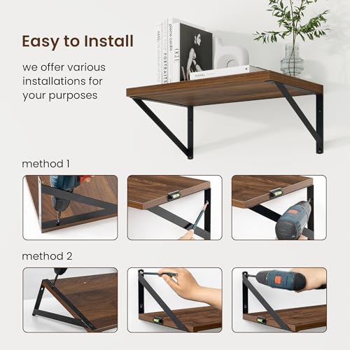 Axeman Deep Floating Shelves, 16'' x 10'' Walnut Wall Shelves Set of 2