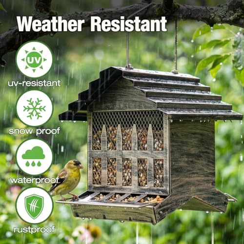 Metal Bird Feeder House Outdoor Hanging 2-Side Feeding 3 LBs Capacity