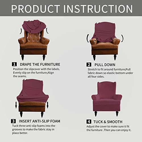 Easy-Going Stretch Wingback Chair Sofa Slipcover ASH Rose