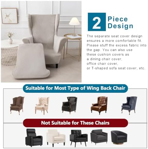 NILUOH Stretch Velvet Wingback Chair Slipcovers 2-Piece