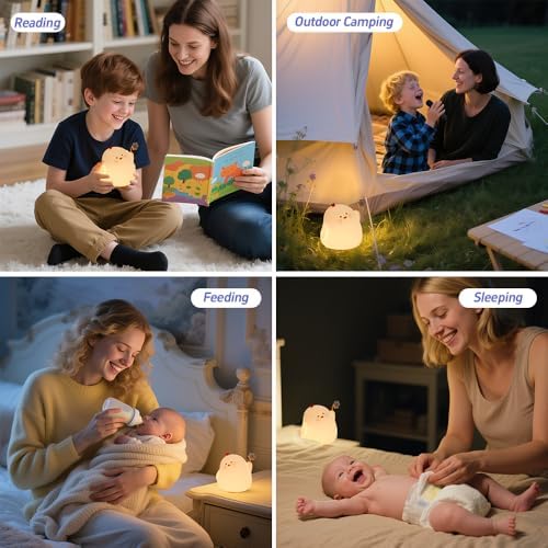Chick Night Light for Kids, Cute Chicken LED Squishy Night Lamp Rechargeable, Novelty Nursery Lamp Animal Nightlight, 3 Levels Dimmable, Touch Lamp for Bedroom, Home Decor Gifts Stuff for Girls Boys