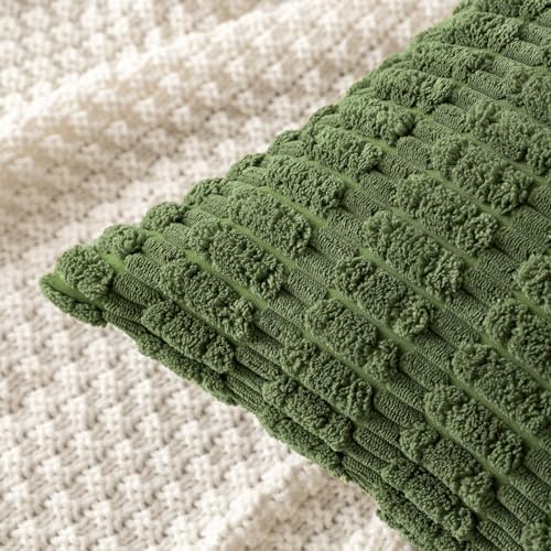 MIULEE Euro Sham Corduroy Decorative Throw Pillow Covers 24x24 Moss Green
