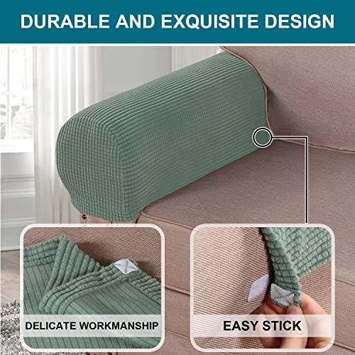 Turquoize Stretch Armrest Covers for Chairs and Sofas Couch Arm Covers for Sofa Spandex Jacquard Armrest Cover Anti-Slip Furniture Protector Armchair Slipcovers for Recliner Set of 2, Dark Cyan