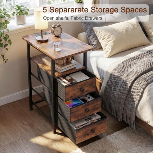 LOAKEKEL Narrow Side Table, Small End Table with Charging Station