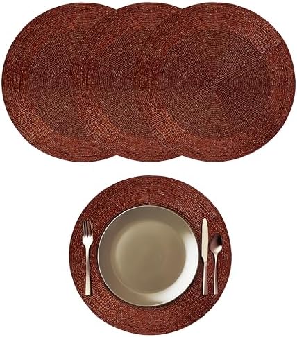 COTTON CRAFT Glitz Handmade Beaded Charger Placemats - Set of 4 - Burgundy
