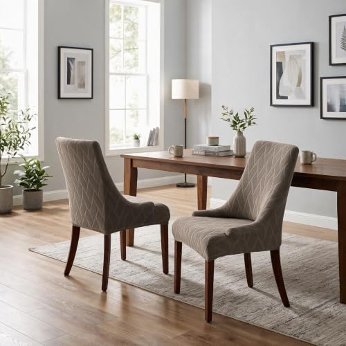 MIFXIN Wingback Side Chair Covers Dining Chair Slipcover Jacquard Stretch Sloping Armchair Protector Arm Chair Seat Cover for Dining Room Living Room Banquet Home Decor (Taupe, 2 Pcs)