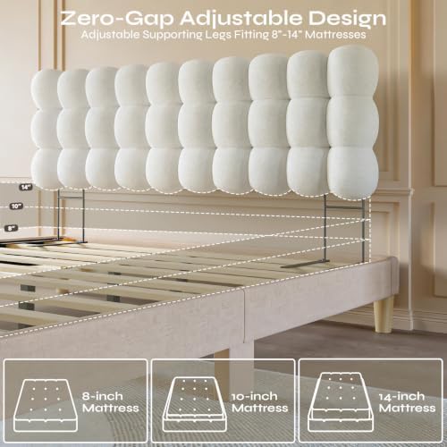 Pinmoco King Cloud-Shaped Upholstered Headboard, Teddy Fleece Beige