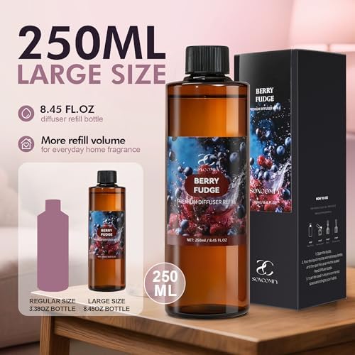 Diffuser Oil Refill, 250ml / 8.45 fl oz, Berry Fudge - Reed Diffuser Oil Refill for Home Fragrance, Scented Oil for Reed Diffuser Bottles, Apple, Strawberry & Caramel Notes