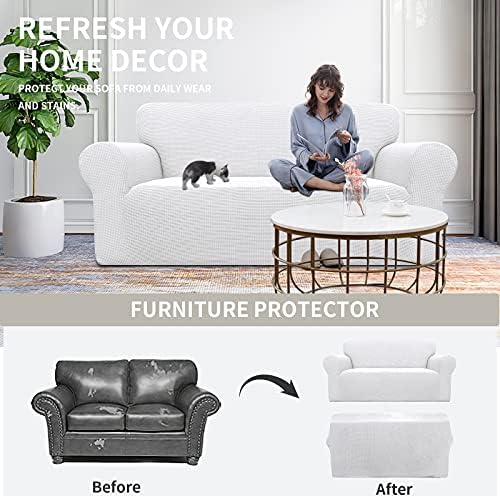 Easy-Going Stretch Oversized Loveseat Couch Covers Washable Snow White