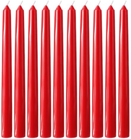 10 Pack Red Taper Candles, 10 Inch Unscented Paraffin Dinner Candles