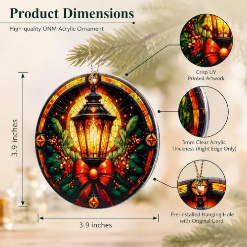 Lantern Christmas Ornament 2026, Vintage Hanging Tree Decoration with Pine Branches and Warm Glow, Festive Holiday Decor, for Friends, Mom and Grandparents