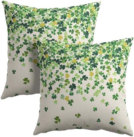 St. Patrick's Day Pillowcase 16x16 Inch 2 Pack Shamrocks Lucky Clover Throw Pillow Covers Saint Patrick Day Spring Cotton-Linen Square Cushion Cases Holiday Themed Gifts for Home Couch Bedroom