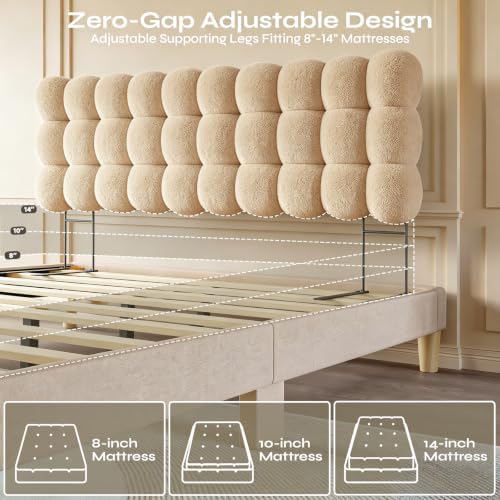 Pinmoco King Cloud-Shaped Upholstered Headboard, Teddy Fleece Light Brown