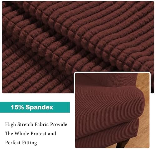Turquoize Wingback Chair Covers 2 Piece Wing Chair Slipcover Stretch Slipcovers for Wingback Chairs Spandex Jacquard Fabric with Elastic Bottom Non-Slip Furniture Cover, Burnt Brick