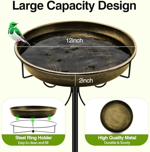 Daoeny 35In Metal Bird Bath for Outside, Vintage Bird Bath Bowl, Detachable Birdbath & Birdfeeder with 5 Prongs Base Stake, Bird Baths for Outdoors Garden Yard Lawn Decor (Antique Golden)