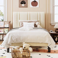 SHA CERLIN Twin Size Velvet Bed Frame with Adjustable Headboard, Cream