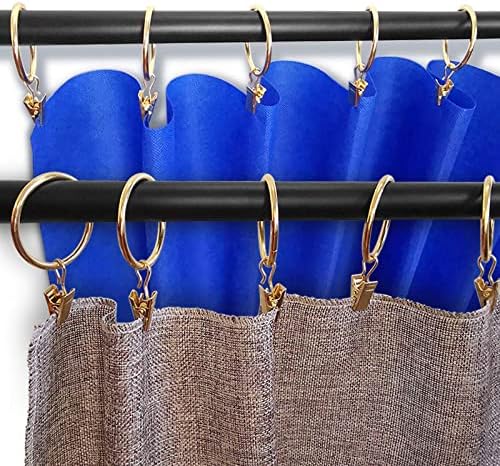 100 Pack Metal Curtain Rings with Clips, 1.5 in ID, Gold