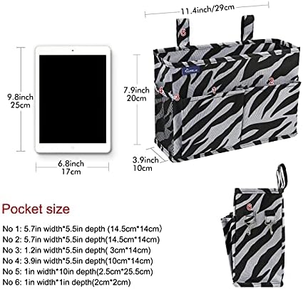 Surblue Caddy Hanging Organizer Bedside Storage Bag for Bunk and Hospital Beds, Zebra, Small
