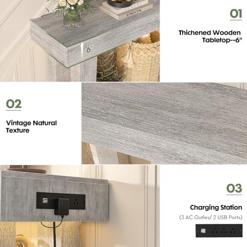 Unikito 47" Entryway Table with Sensor Light & AC Outlets with USB-C Ports