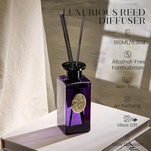 M&SENSE 6.3 oz Large Reed Diffuser Set | Lavender Eucalyptus Scent Oil Diffuser with Sticks | Hotel Collection Non-Toxic Essential Oil |for Bedroom Bathroom Living Room