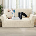 MAXIJIN Stretch Loveseat Couch Cover for 2 Cushion Couch (55"-69" Washable Sofa Slipcovers with Non-Slip Foam & Elastic Strap, Dog Cat Pet Friendly Furniture Protector (Medium, Beige)