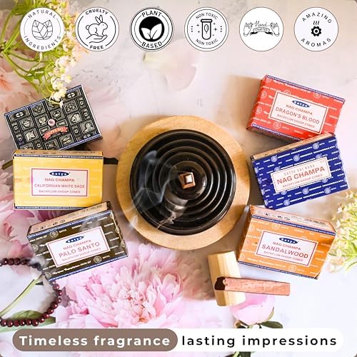 Nag Champa|Super Hit|Dragons Blood|Palo Santo|Sandalwood|Californian White Sage Variety Pack Backflow Incense Cones for Waterfall Aromatic Smoke Fountain Haze Falls and Mat Bundle - Pack of 6