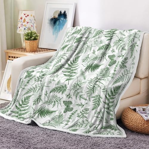 Floral Throw Blanket, Green Flower Throws Wildflowers Botanical Floral Printed for All Seasons, Vintage Mint Green Butterfly Flannel Blanket for Bedding Sofa Travel Couch Chair Sofa Home Decor,50x60