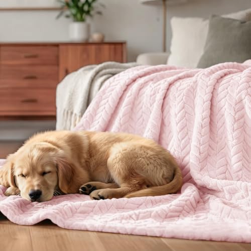 Exclusivo Mezcla Fleece Throw Blanket for Couch Sofa, 50”x70”, Light Pink