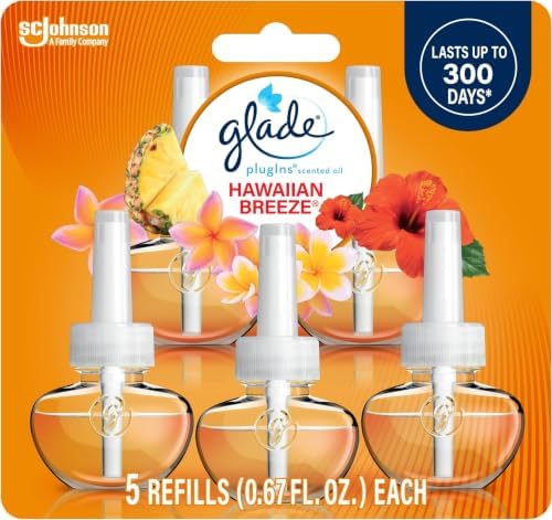 Glade PlugIns Refills Air Freshener, Scented and Essential Oils for Home and Bathroom, Hawaiian Breeze, 3.35 Fl Oz, 5 Count (Pack of 5)