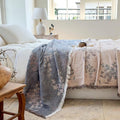 Simple&Opulence Cotton Muslin Blanket Queen 90"x90", Reversible Yarn-Dyed Vintage Brick Beige Botanical Jacquard, 3-Layer Gauze with Tassels, Lightweight Breathable All-Season Bedspread for Bed Couch