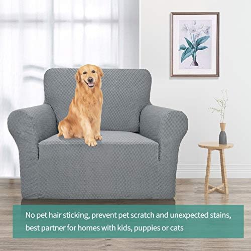 YEMYHOM Couch Cover Latest Jacquard Design High Stretch Sofa Chair Covers for Living Room, Pet Dog Cat Proof Armchair Slipcover Non Slip Magic Elastic Furniture Protector (Chair, Light Gray)