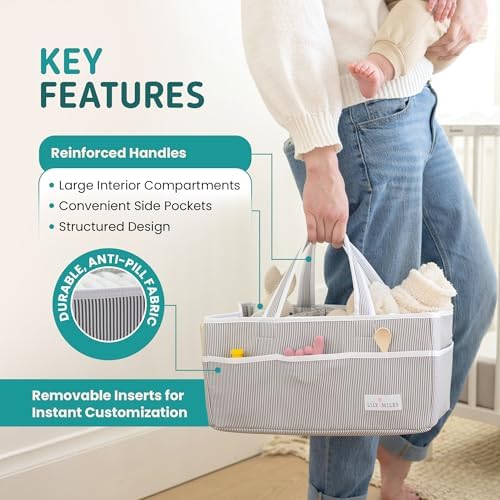 Baby Diaper Caddy Organizer - Large Tote Bag for Newborn essentials Boy or Girl - Baby Shower Basket - Nursery Must Haves - Registry Favorites - Newborn Caddie Car Organizer (Pack of 2)