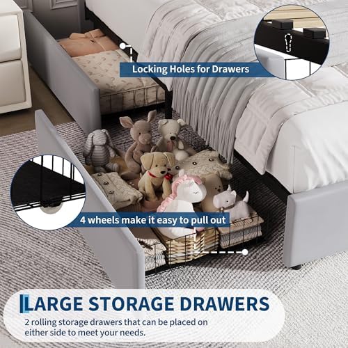 GarveeHome Queen Bed Frame, Platform Bed with Storage Headboard & Drawers