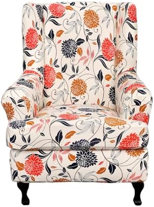 HAOYONG Wing Chair Slipcovers Printed Wingback Chair Covers 2 Pieces Wingback Armchair Slipcover Stretch Chair Slip Covers Washable Armchair Protector Cover for Living Room and Bedroom