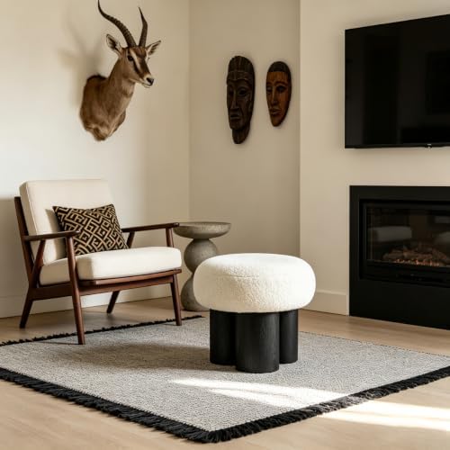 Teddy Ottoman Footrest Stool, Round Upholstered Vanity Stool for Bedroom