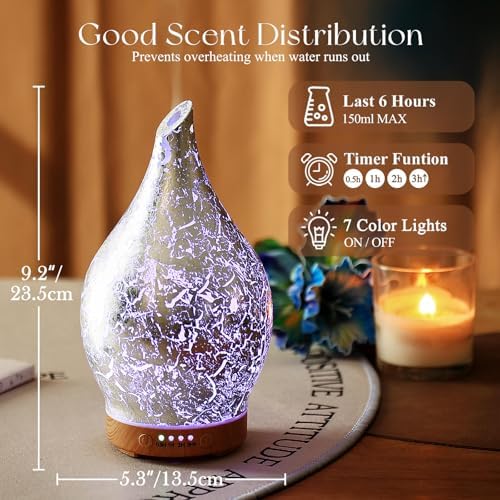 Porseme Essential Oil Diffuser 150ml Handmade Glass Diffuser 6H Runtime