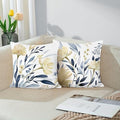 Bonhause Watercolor Floral Throw Pillow Covers 18 x 18 Inch Yellow Blue Flower Decorative Pillow Cases Soft Velvet Cushion Cover for Couch Sofa Bed Home Decor Set of 2
