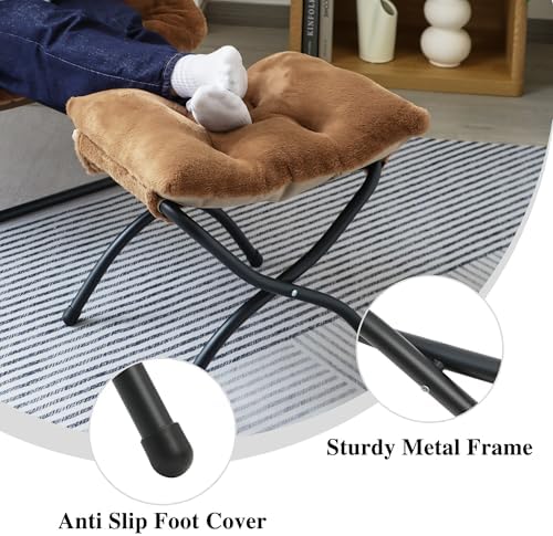 15"(H) Folding Ottoman, Foldable Footrest Stool, Portable Small Foot Stool for Couch, Collapsible Foot Rest Ottoman for Sofa, Accent Padded Ottomans for Living Room, Bedroom, Brown
