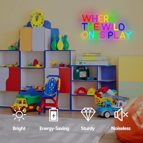 Where The Wild Ones Play Neon Sign Dimmable Playroom Led Wall Decor Kids Play Room Neon Lights for Wall Decor Jungle Nursery Wall Art for Toddler Children