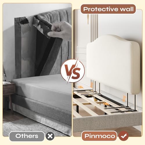 Pinmoco Full Upholstered Headboard, Height Adjustable Velvet, Ivory